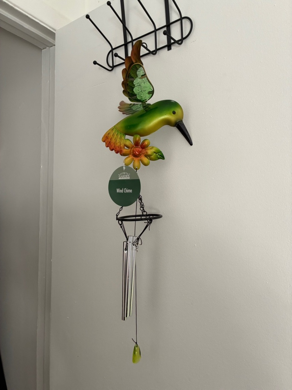 NWT- Metal & Glass- Decorative Green Hummingbird Wind Chime
